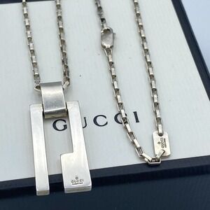 Authentic Gucci  G Pendant Necklace  Sterling sliver 18"